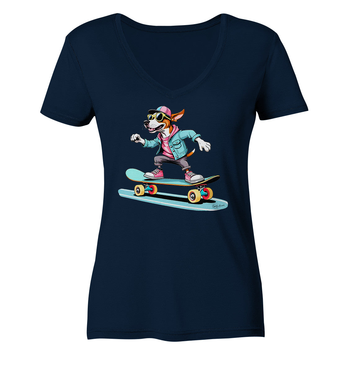Skateboarding Dog - Ladies V-Neck Shirt