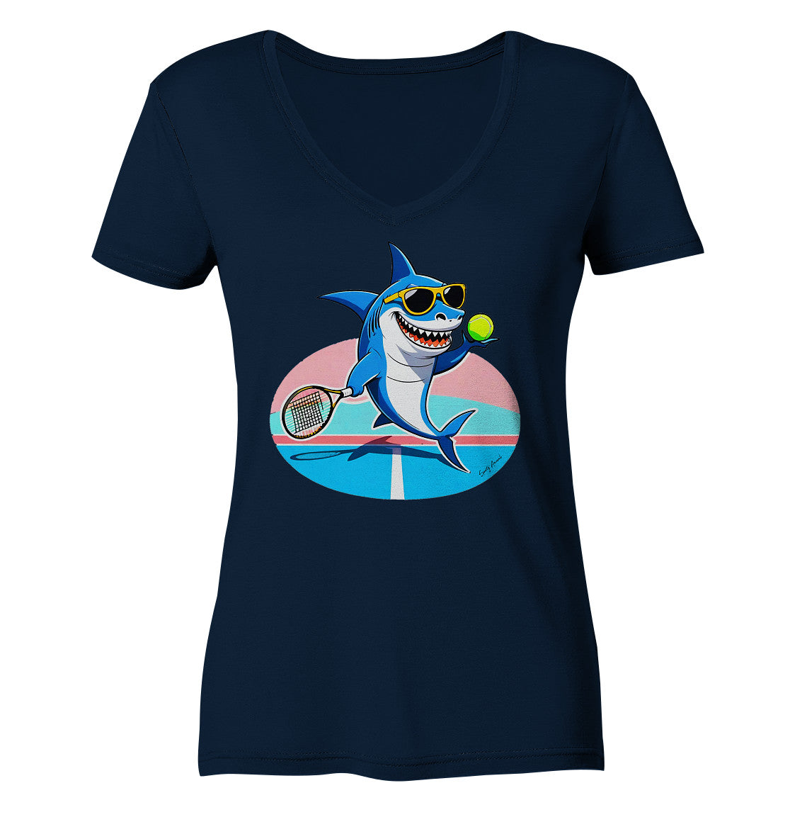 Tennis Shark - Ladies V-Neck Shirt