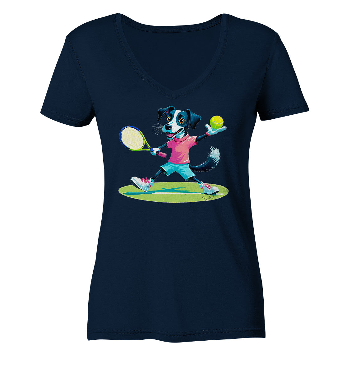 Tennis Dog - Ladies V-Neck Shirt