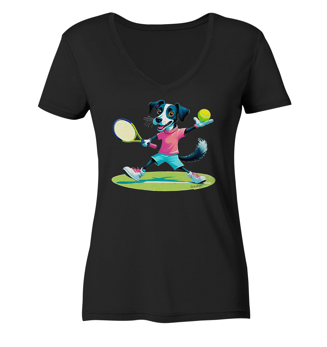 Tennis Dog - Ladies V-Neck Shirt