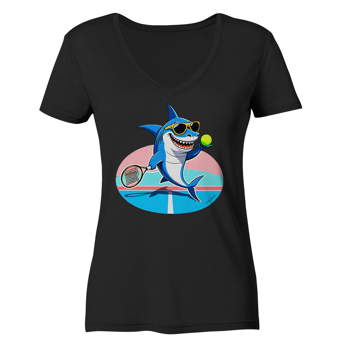 Tennis Shark - Ladies V-Neck Shirt