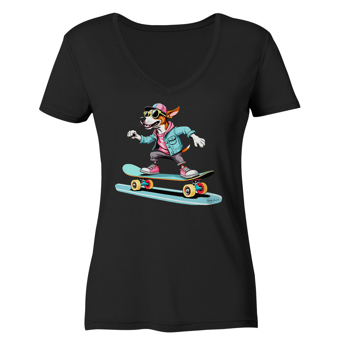 Skateboarding Dog - Ladies V-Neck Shirt