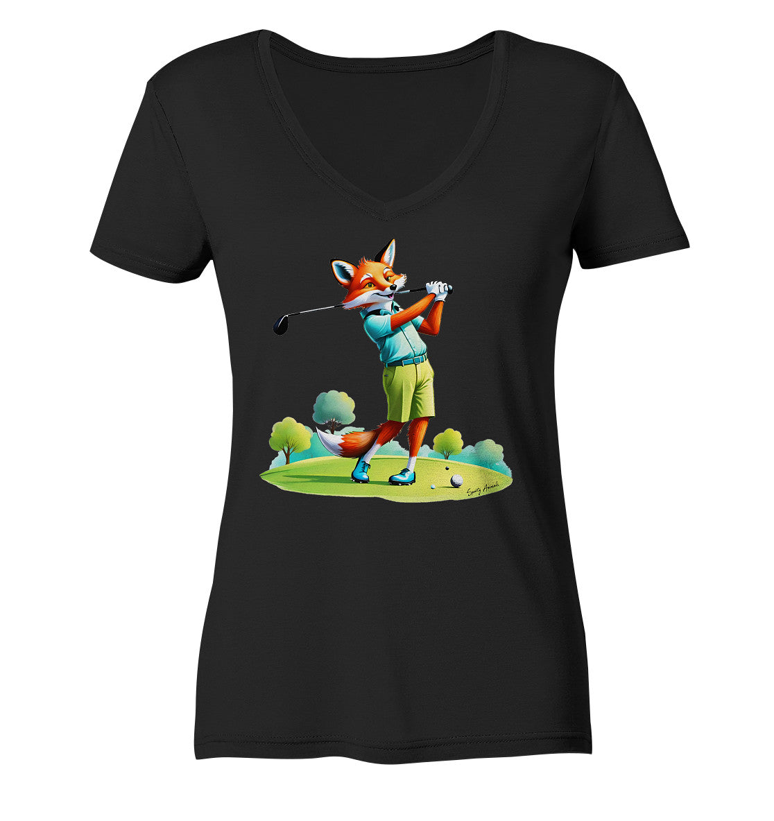Golfing Fox - Ladies V-Neck Shirt