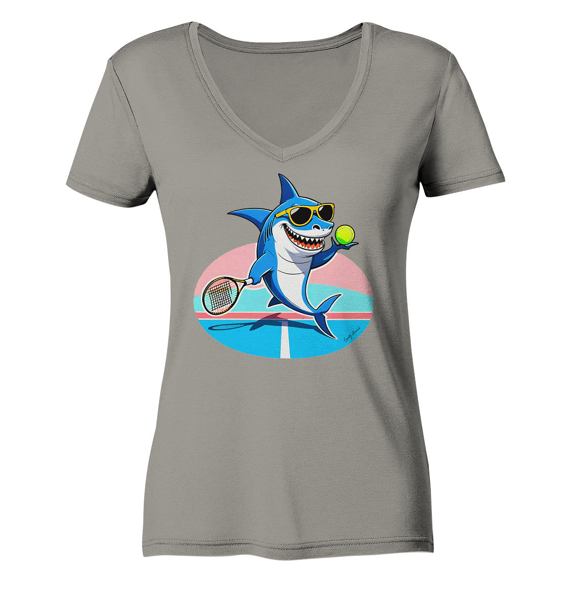 Tennis Shark - Ladies V-Neck Shirt