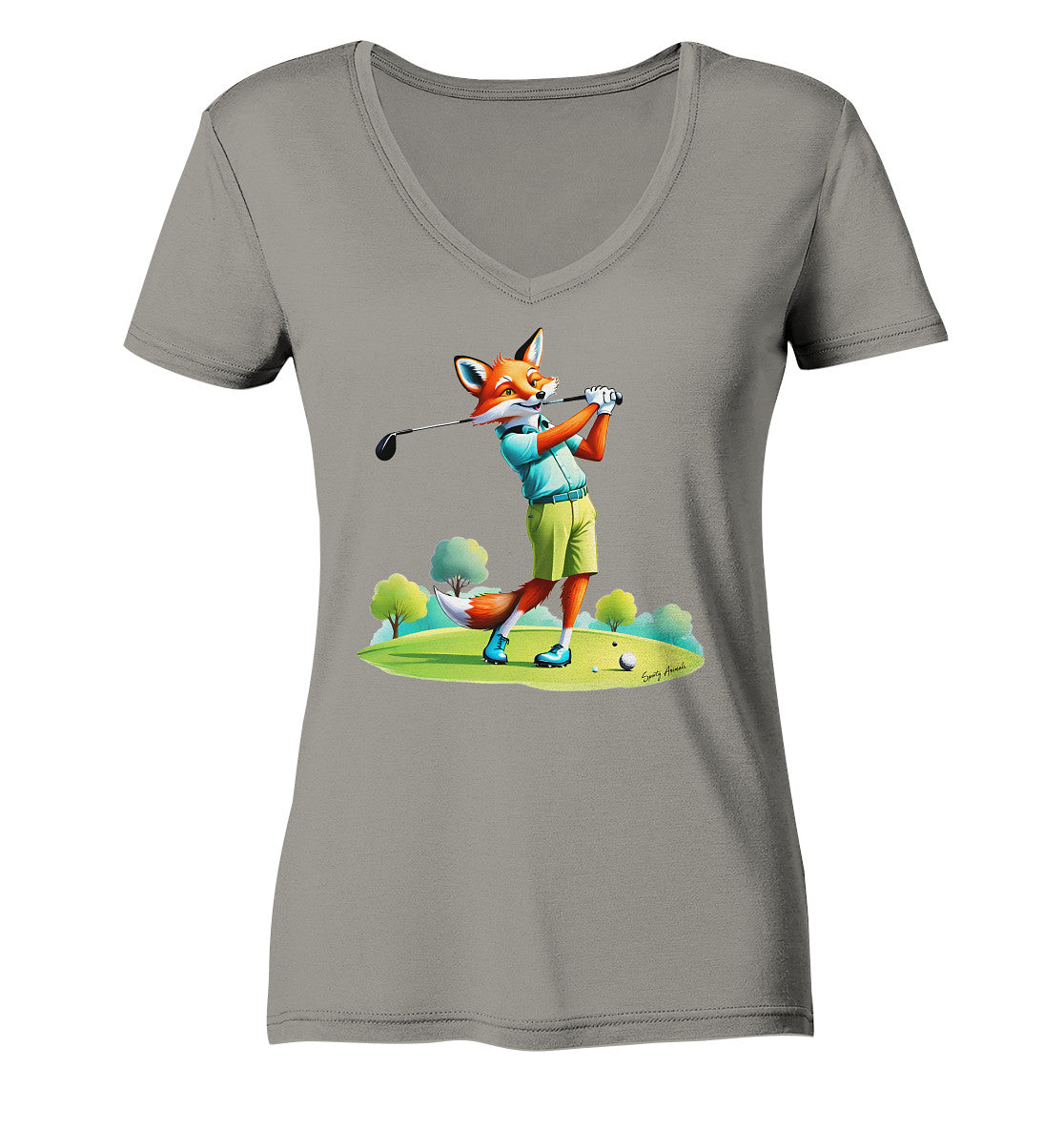 Golfing Fox - Ladies V-Neck Shirt