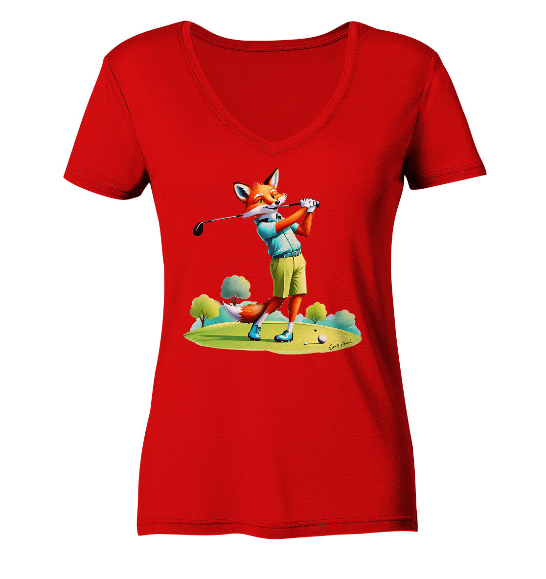 Golfing Fox - Ladies V-Neck Shirt