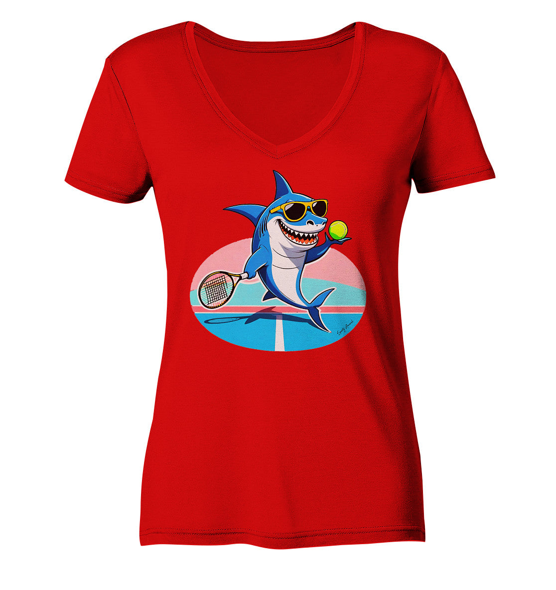 Tennis Shark - Ladies V-Neck Shirt