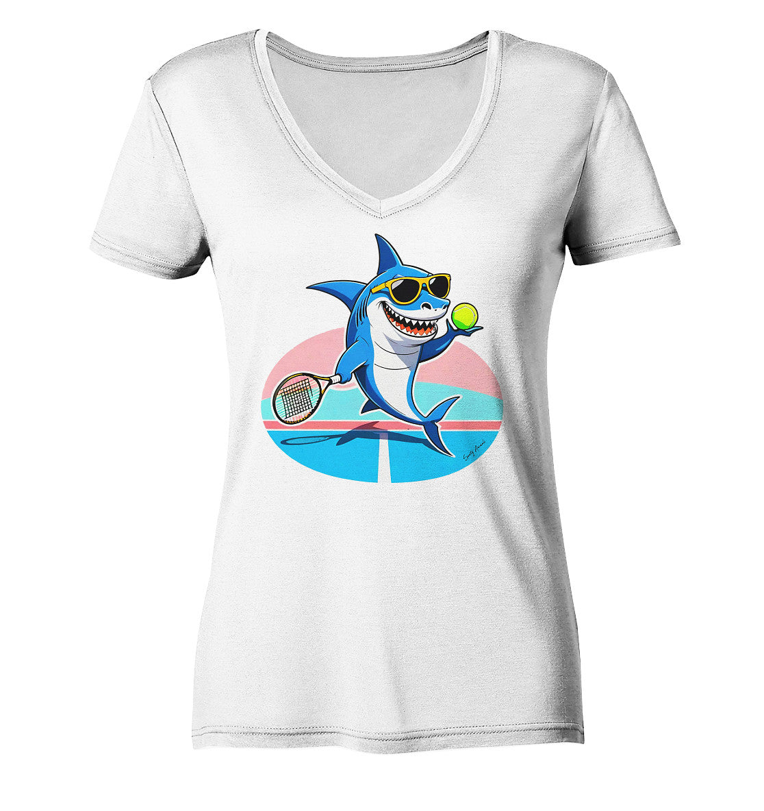 Tennis Shark - Ladies V-Neck Shirt
