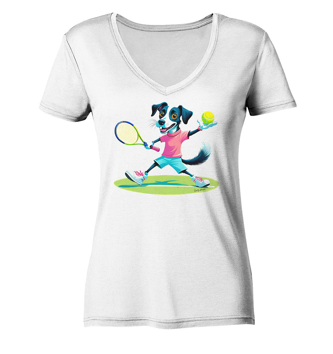 Tennis Dog - Ladies V-Neck Shirt