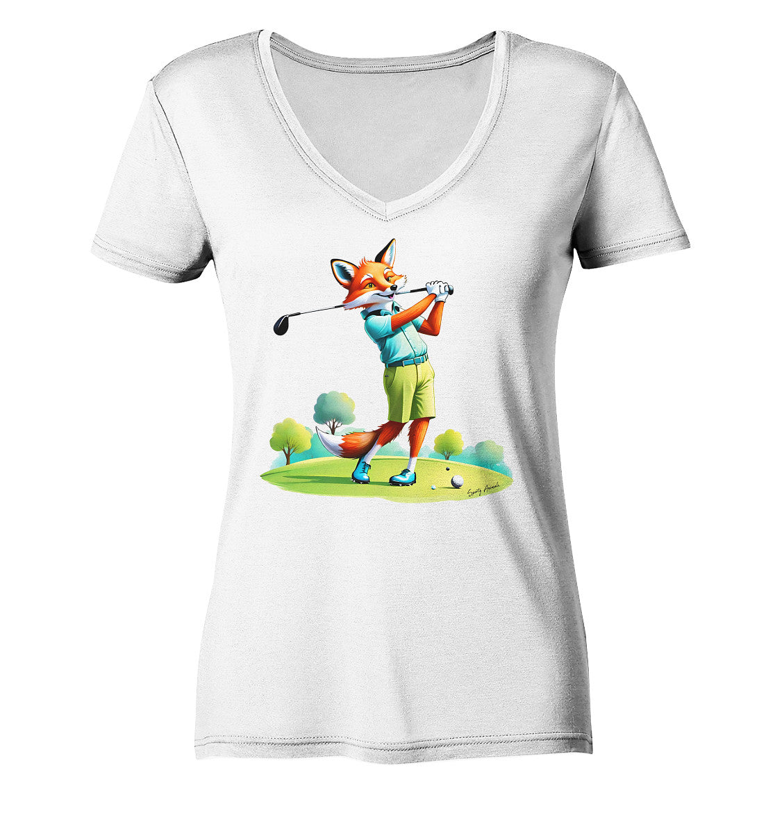Golfing Fox - Ladies V-Neck Shirt