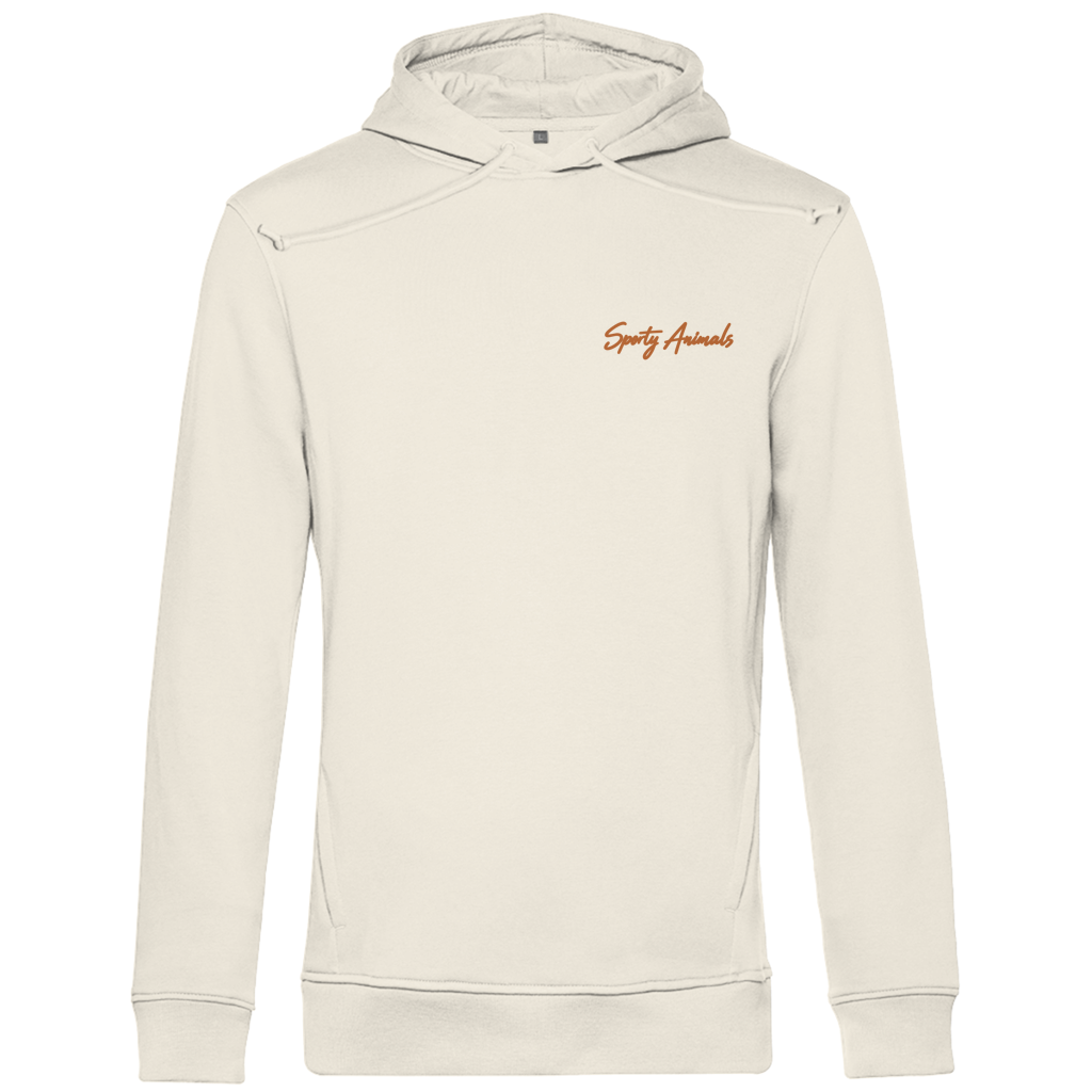 Yoga Crocodile Bio-Hoodie für Herren in Off White – Vorderseite, Ansicht der Hoodie-Vorderseite