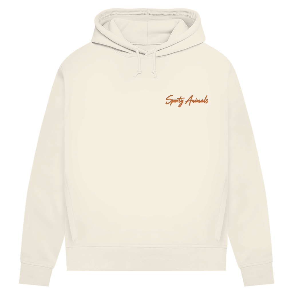 Yoga Crocodile Bio-Hoodie für Damen in Off White – Vorderseite, Ansicht der Hoodie-Vorderseite