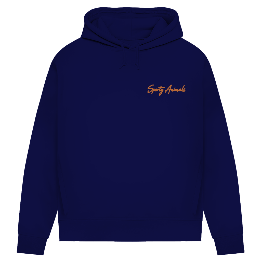 Yoga Crocodile Bio-Hoodie für Damen in Navy Blue – Vorderseite, Ansicht der Hoodie-Vorderseite