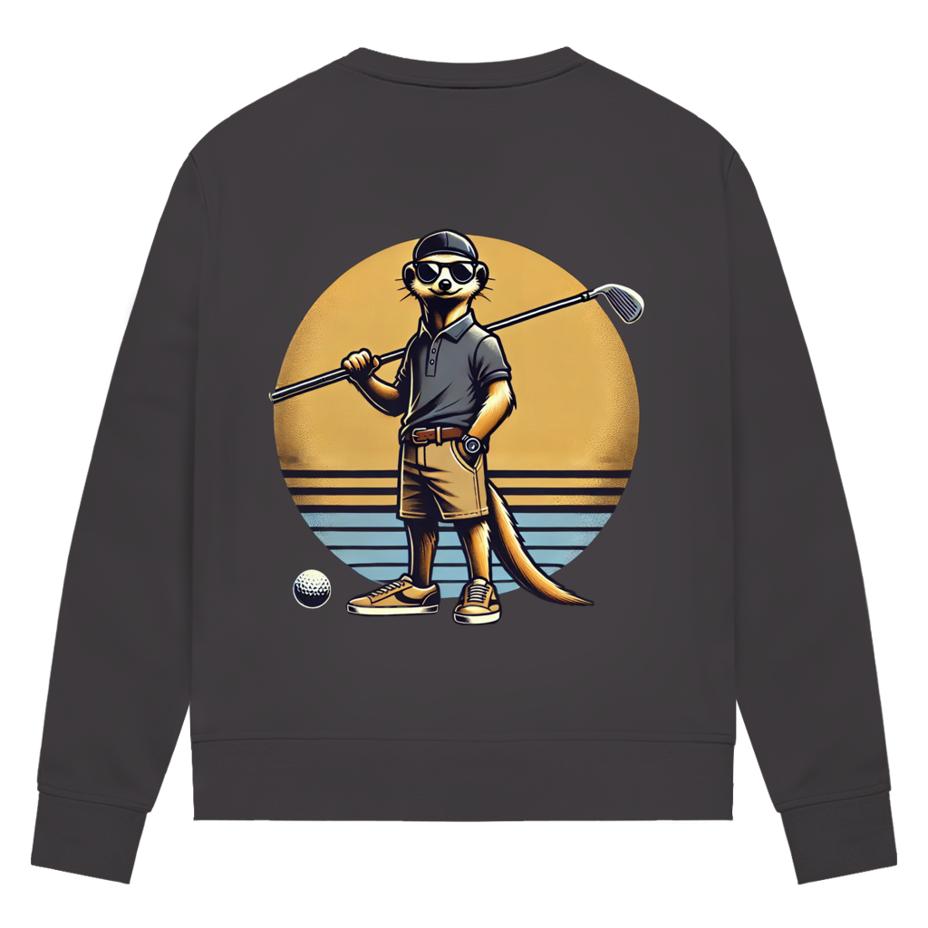 Sweatshirt für Damen aus Bio-Baumwolle – Erdmännchen beim Golf | Sporty Animals
