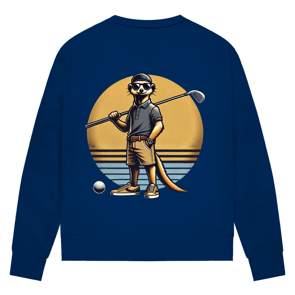 Sweatshirt für Damen aus Bio-Baumwolle – Erdmännchen beim Golf | Sporty Animals