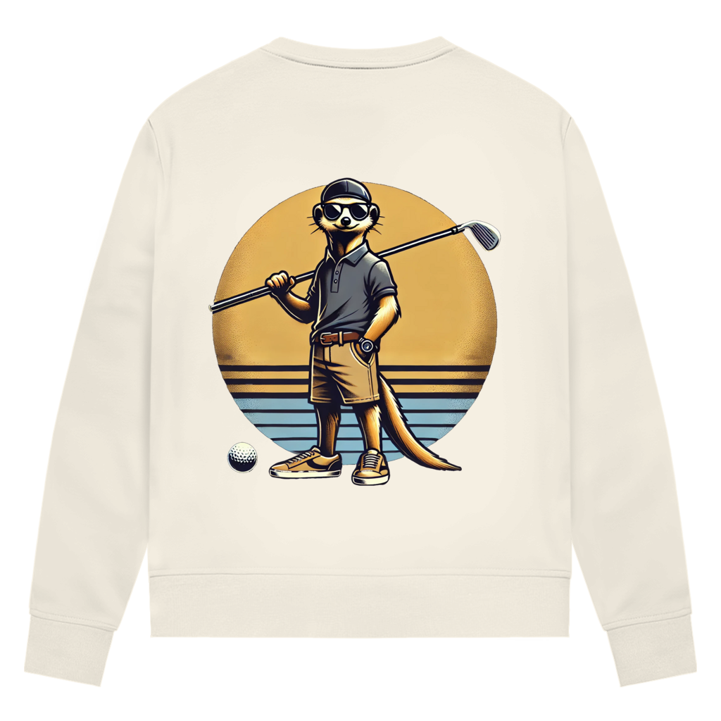 Sweatshirt für Damen aus Bio-Baumwolle – Erdmännchen beim Golf | Sporty Animals