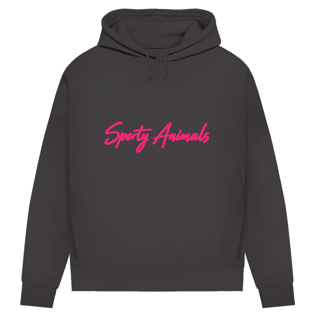 Hoodie für Damen aus Bio-Baumwolle – Hase beim Pilates in einbeiniger Balance | Sporty Animals