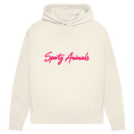 Hoodie für Damen aus Bio-Baumwolle – Hase beim Pilates in einbeiniger Balance | Sporty Animals