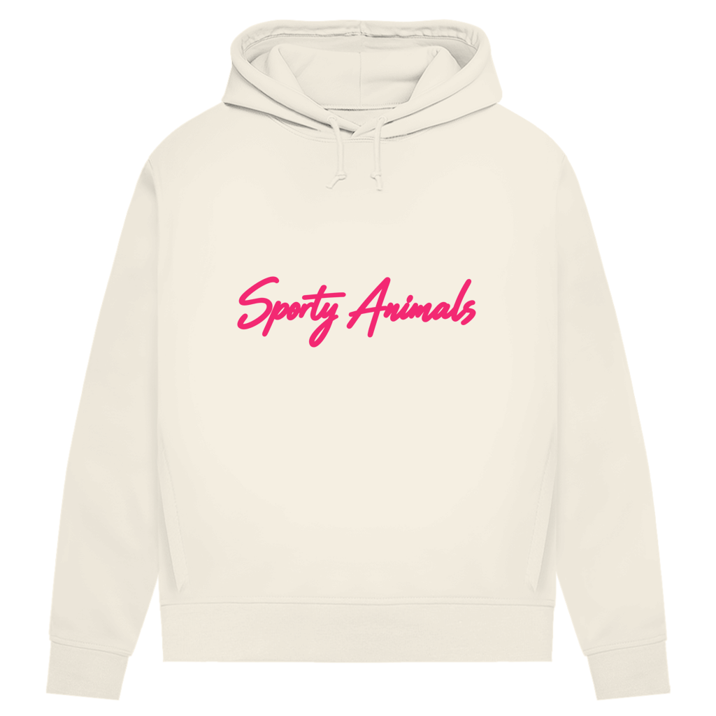 Hoodie für Damen aus Bio-Baumwolle – Hase beim Pilates in einbeiniger Balance | Sporty Animals