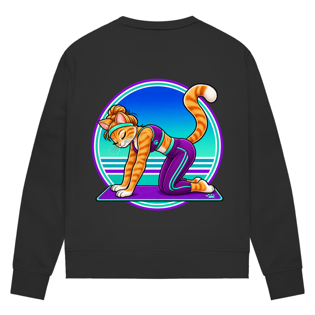 Damen Premium Bio Sweatshirt Yoga Cat