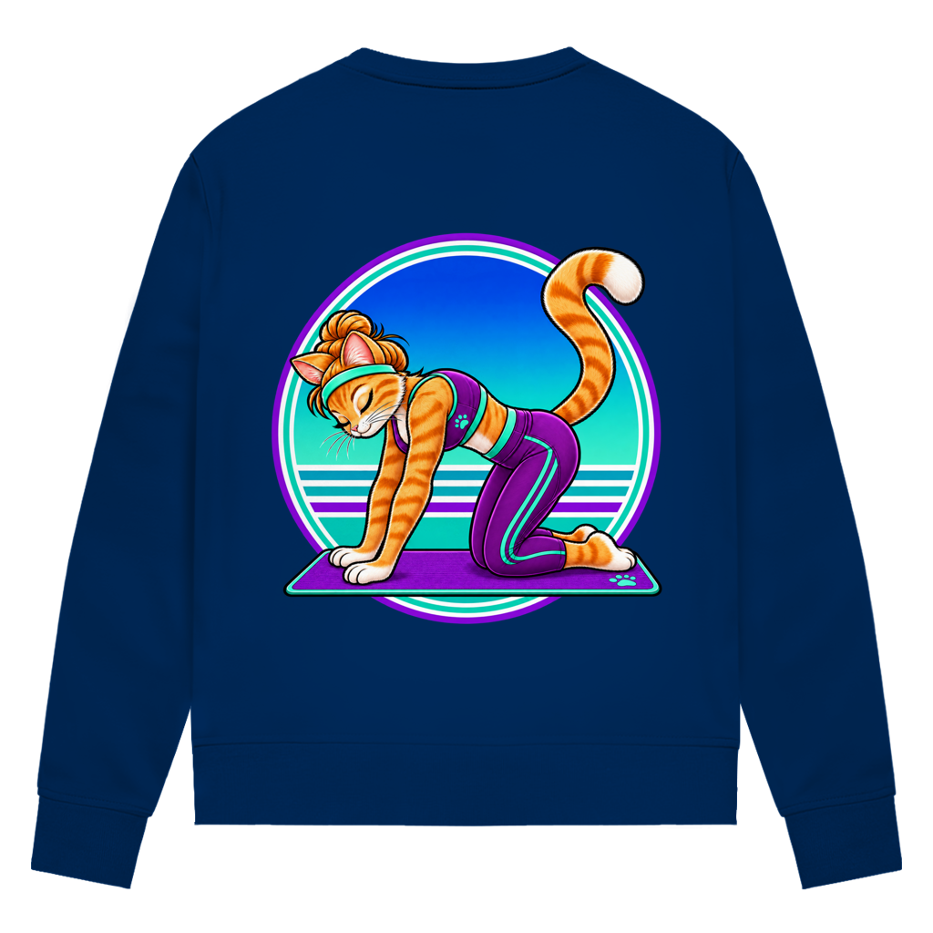 Damen Premium Bio Sweatshirt Yoga Cat