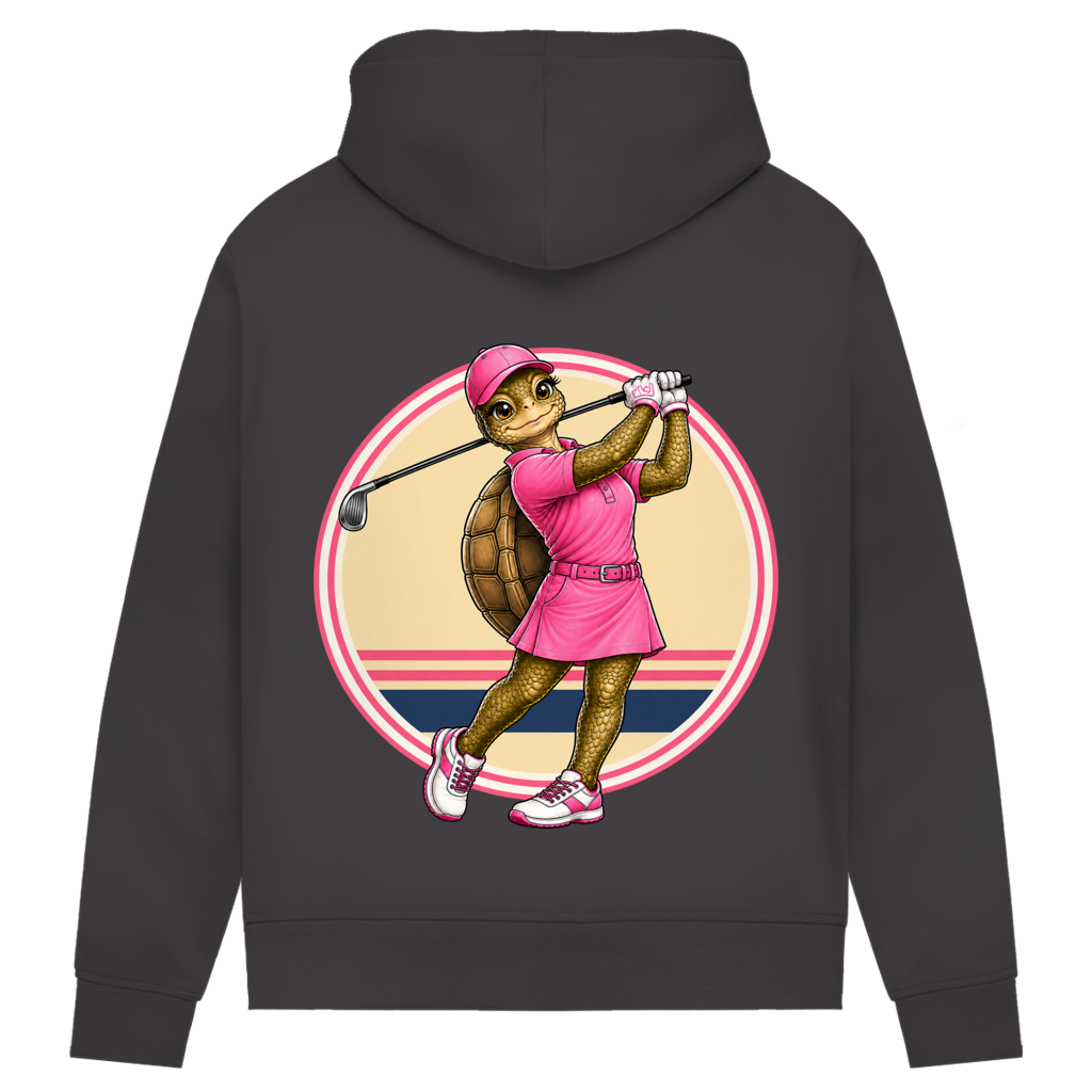 Hoodie für Damen aus Bio-Baumwolle – Schildkröte beim Golf | Sporty Animals