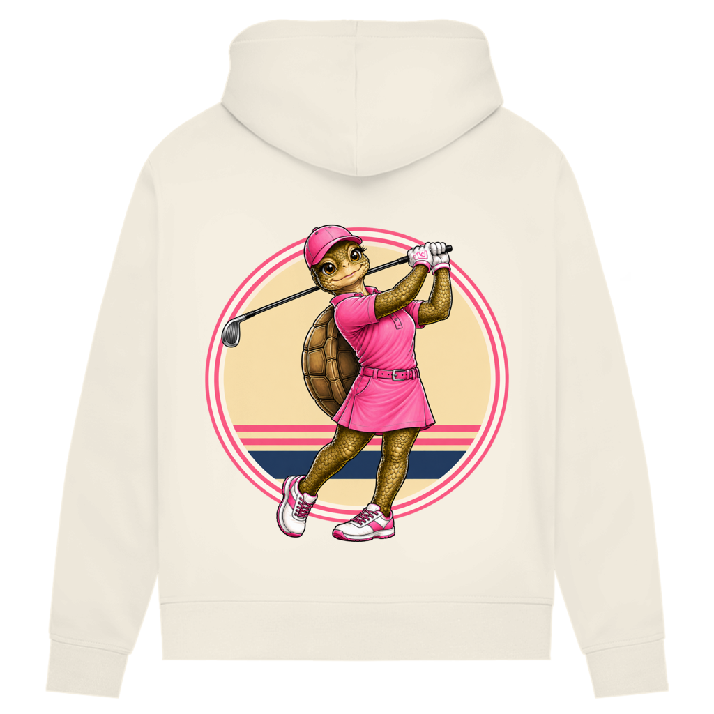 Hoodie für Damen aus Bio-Baumwolle – Schildkröte beim Golf | Sporty Animals