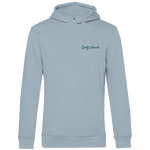 Golfing Turtle Herren-Bio-Hoodie in Blue Fog – Vorderseite mit dezentem Sporty Animals Brustlogo