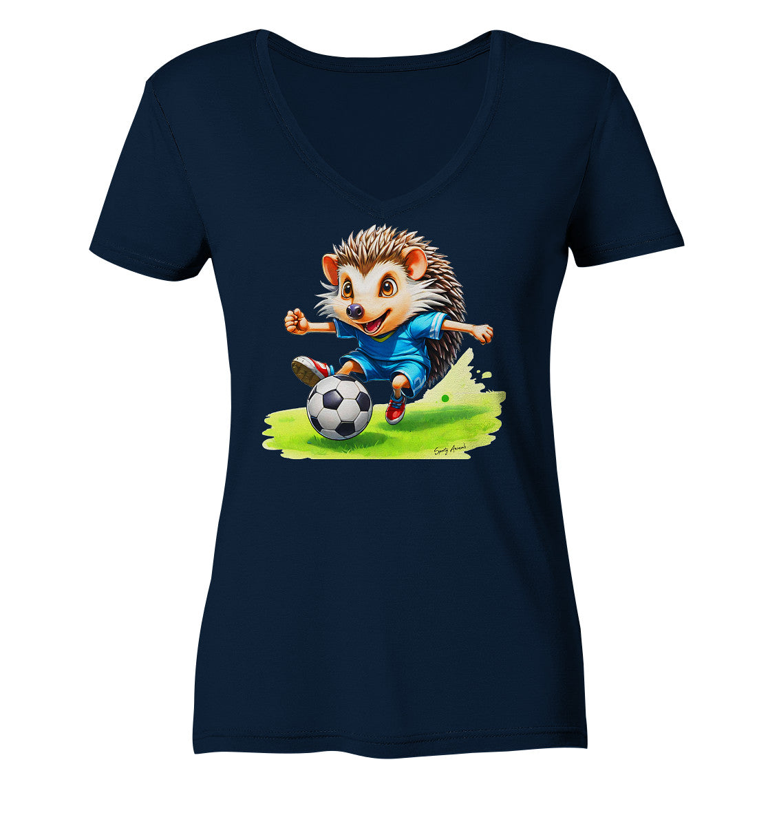 Soccer Hedgehog - Ladies V-Neck Shirt