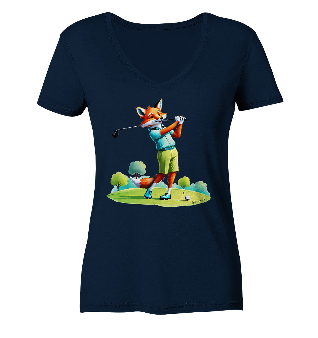 Golfing Fox - Ladies V-Neck Shirt