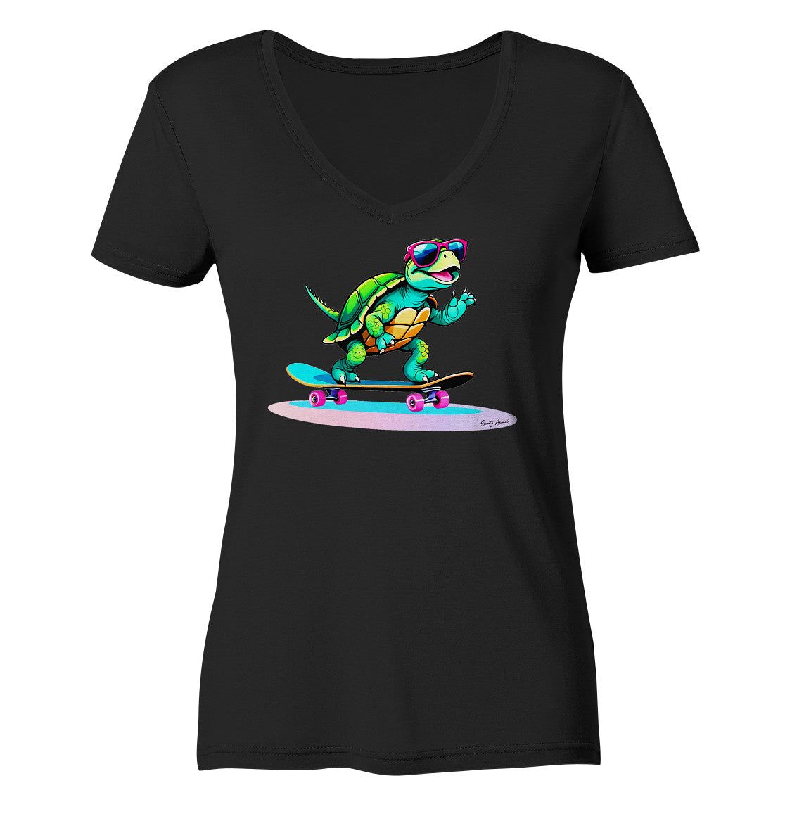 Skateboarding Turtle - Ladies V-Neck Shirt