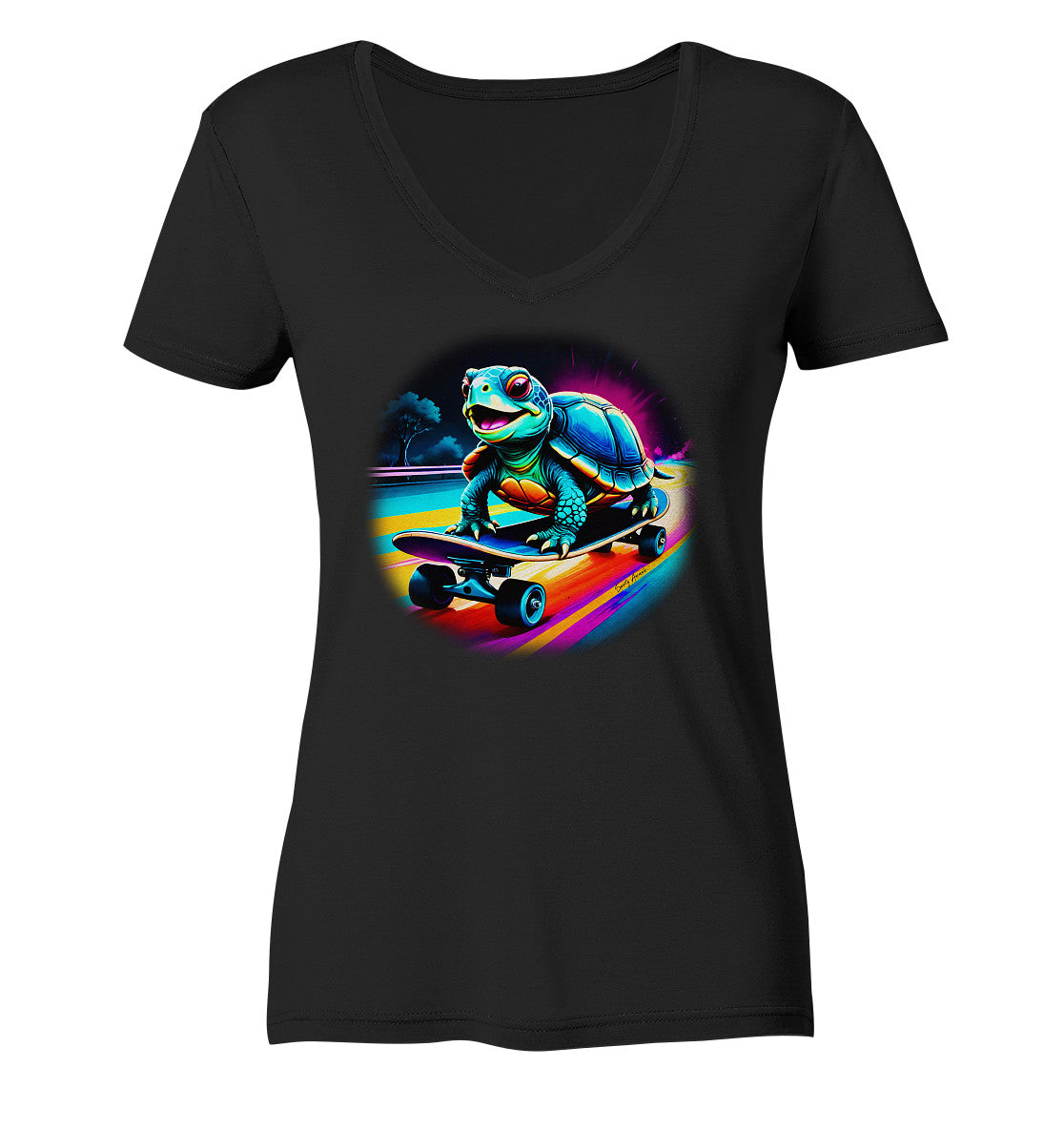 Skateboarding Turtle Dark Style - Ladies V-Neck Shirt