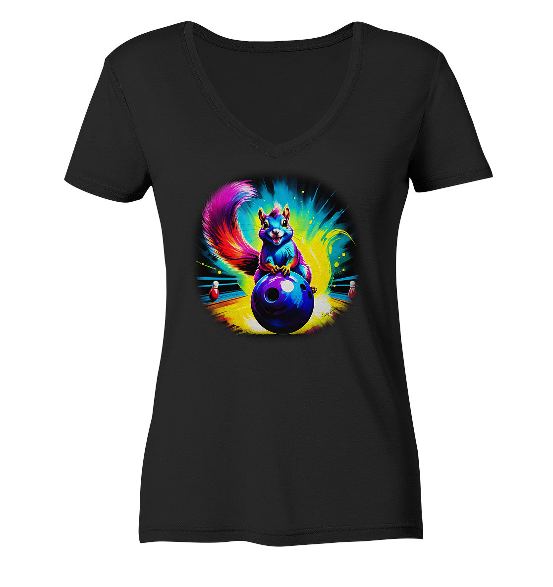 Bowling Squirrel Dark Style - Ladies V-Neck Shirt