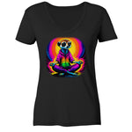 Yoga Meerkat Dark Style  - Ladies V-Neck Shirt