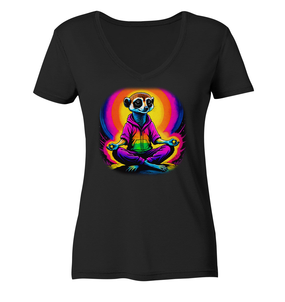 Yoga Meerkat Dark Style  - Ladies V-Neck Shirt