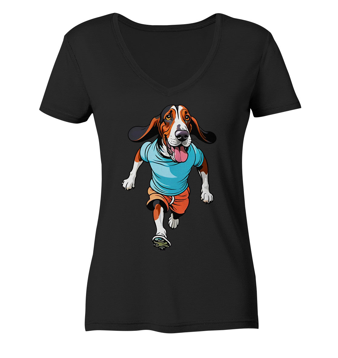 Jogging Dog  - Ladies V-Neck Shirt