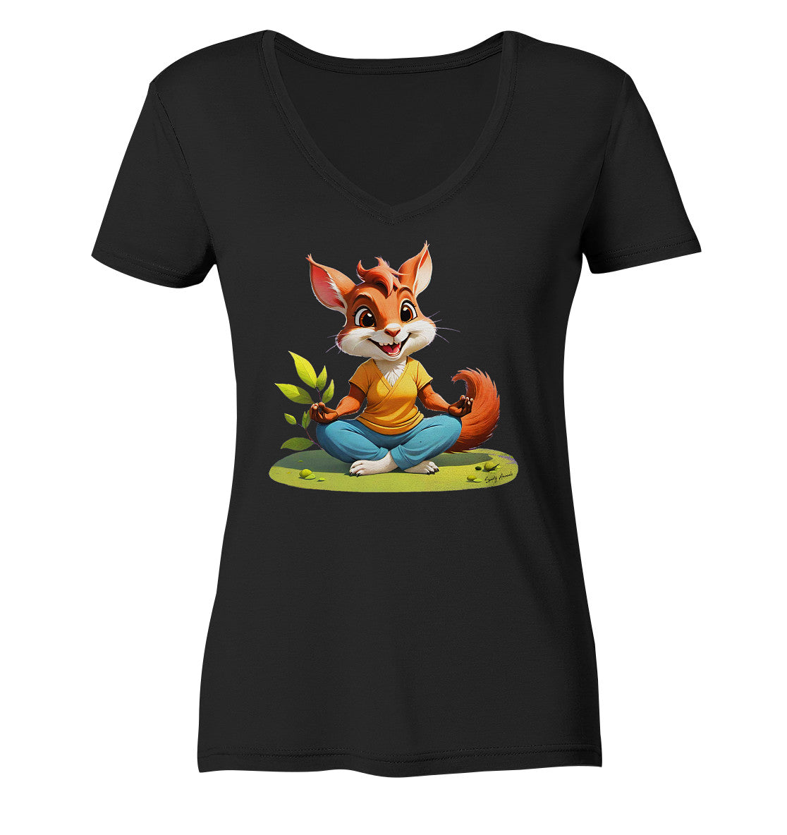 Yoga Squirrel - Ladies V-Neck Shirt