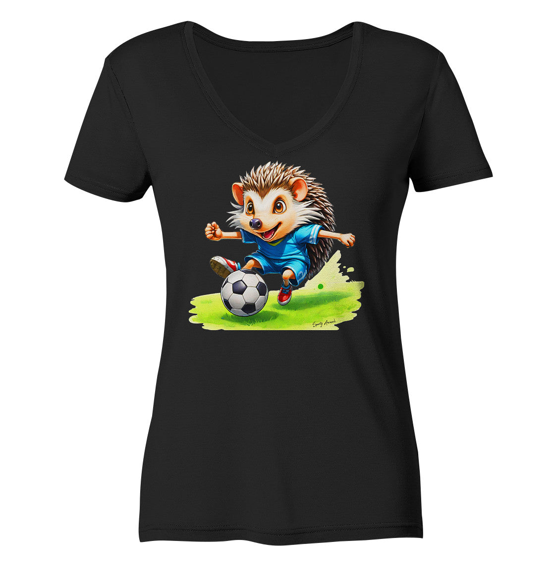 Soccer Hedgehog - Ladies V-Neck Shirt