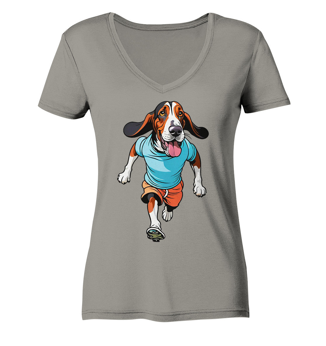 Jogging Dog  - Ladies V-Neck Shirt