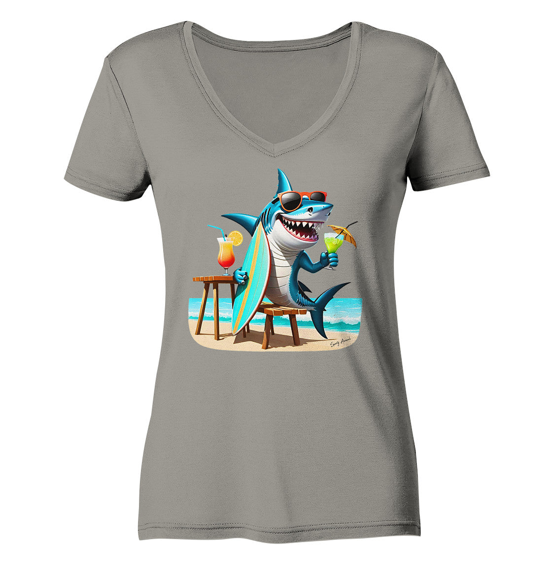 Surfing Shark - Ladies V-Neck Shirt