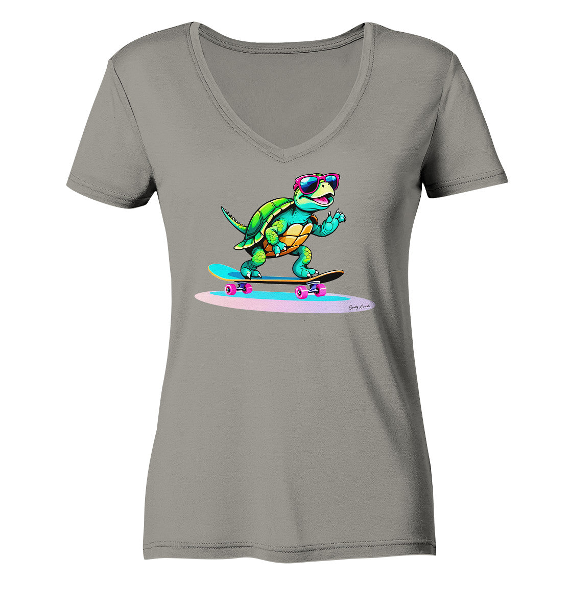 Skateboarding Turtle - Ladies V-Neck Shirt