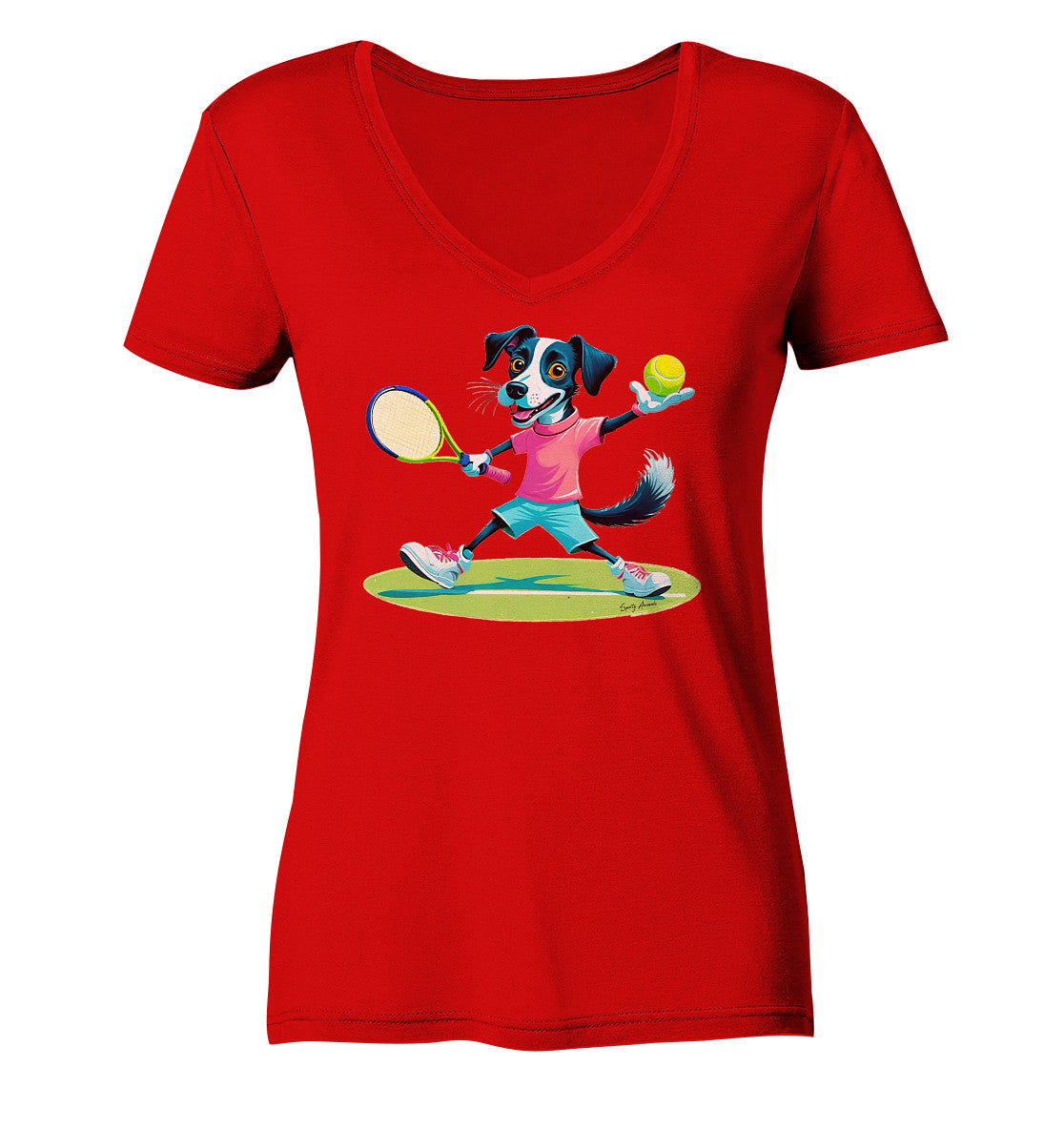 Tennis Dog - Ladies V-Neck Shirt