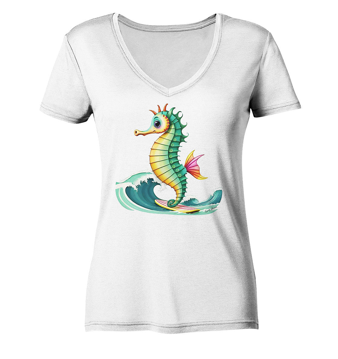 Surfing Seahorse - Ladies V-Neck Shirt