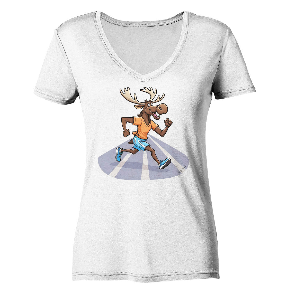 Running Elk - Ladies V-Neck Shirt