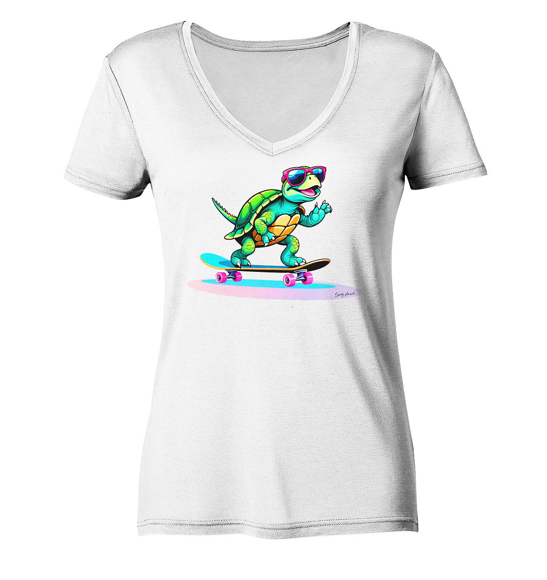 Skateboarding Turtle - Ladies V-Neck Shirt