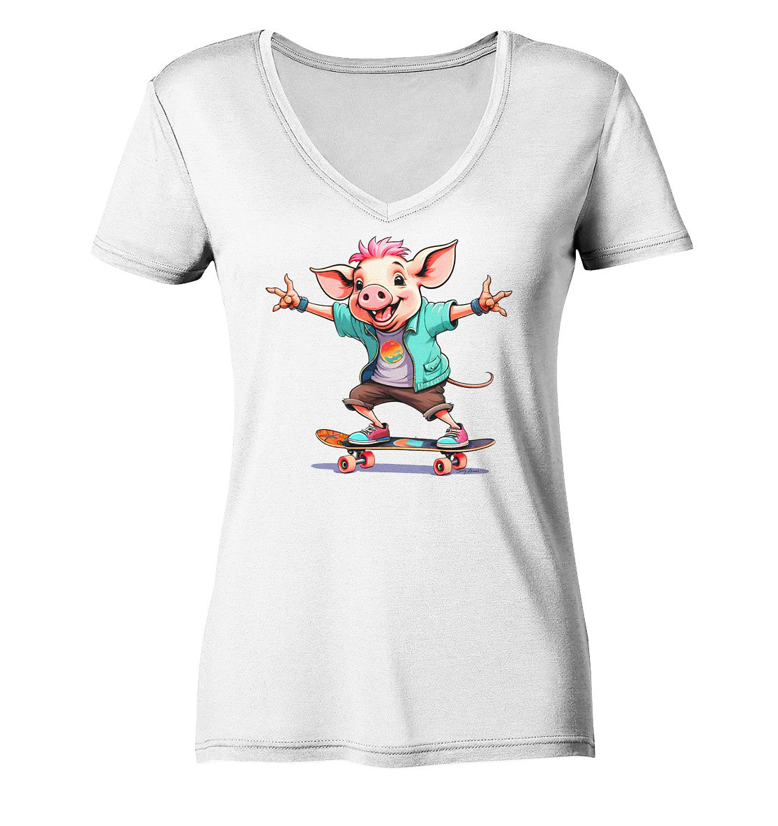 Skateboarding Pork - Ladies V-Neck Shirt