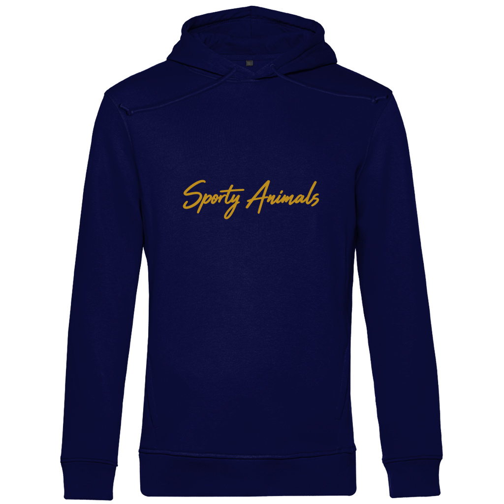 Hoodie aus Bio-Baumwolle – Erdmännchen beim Golf mit lässig geschultertem Schläger | Sporty Animals