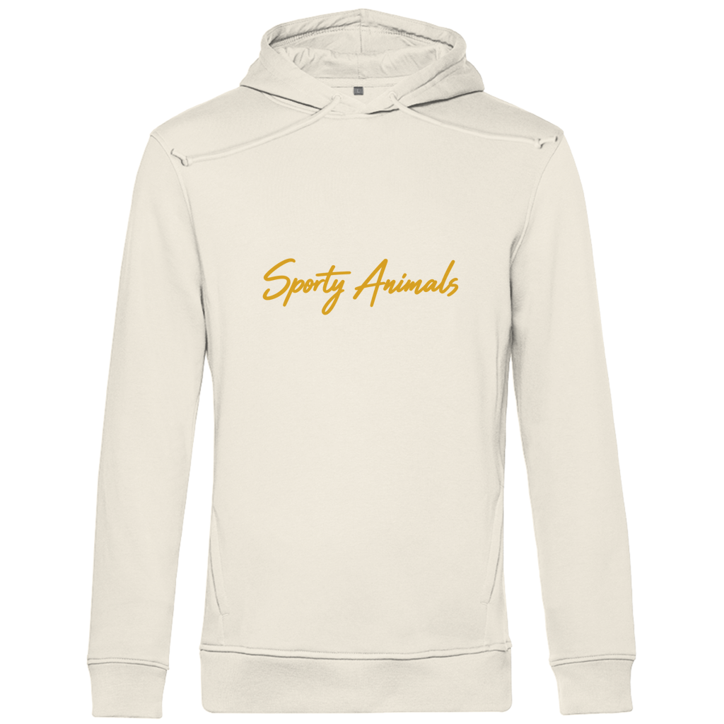 Hoodie aus Bio-Baumwolle – Erdmännchen beim Golf mit lässig geschultertem Schläger | Sporty Animals
